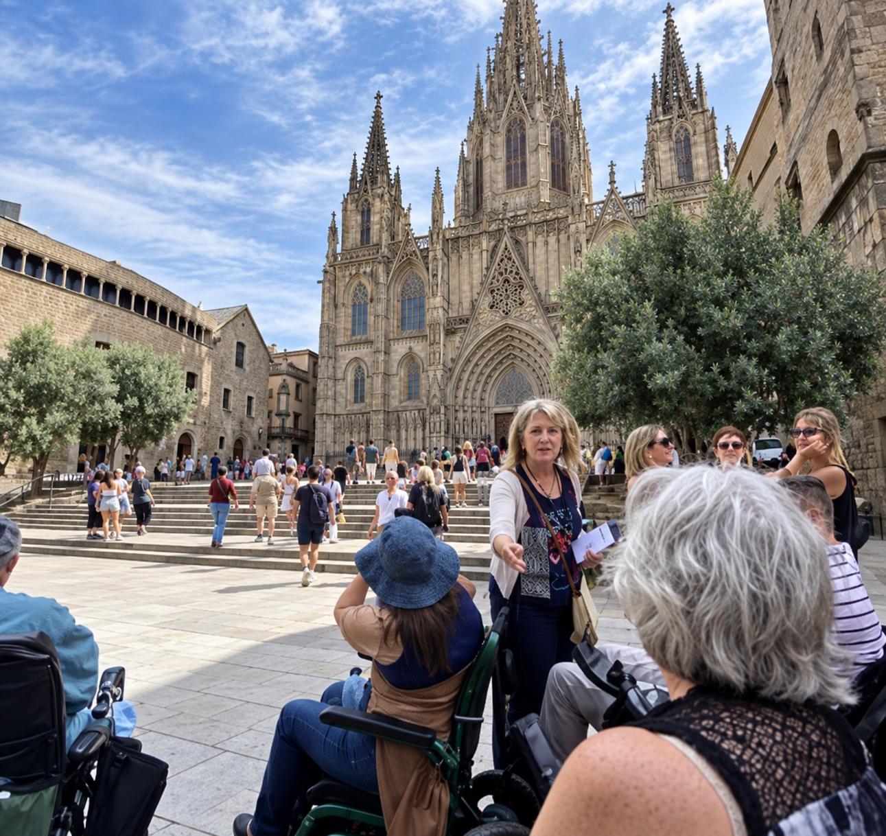 Passeio acessível em cadeira de rodas pelo Bairro Gótico de Barcelona