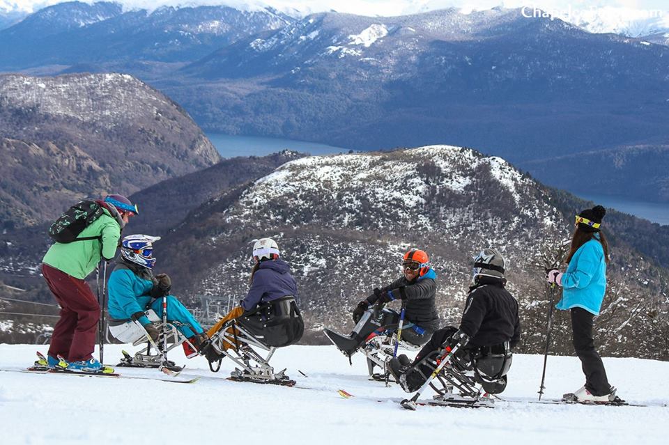 <p>People enjoying adaptive ski in the mountains.</p>
